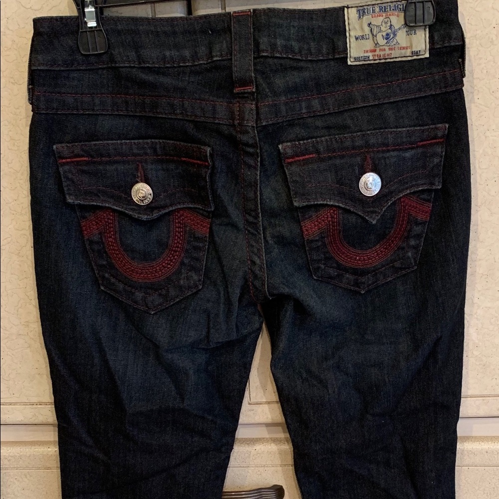 True Religion Women’s Straight Jeans Red Stitching